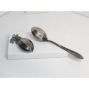 Vintage Silver Plated Tea Spoon & Pendant W/ 18" Base metal Chain (Tarnished)